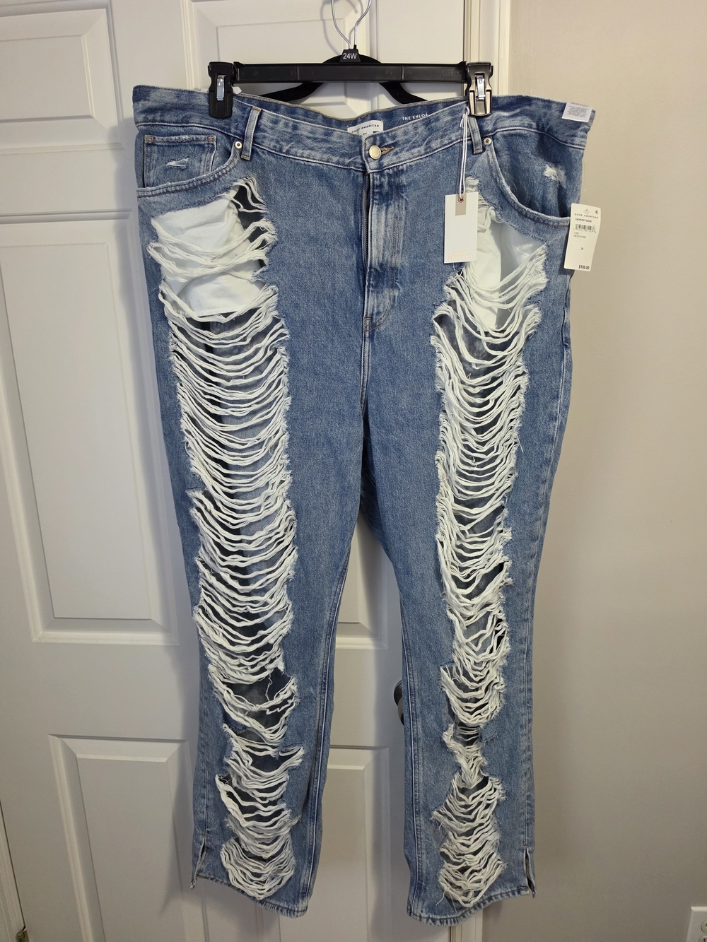 Good American The Khloe Jean Distressed Straight Fit High Rise 24w NWT
